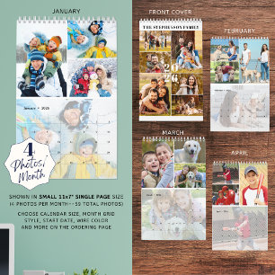 2025 Simple Custom Photo Collage 4 Per Month Calendar