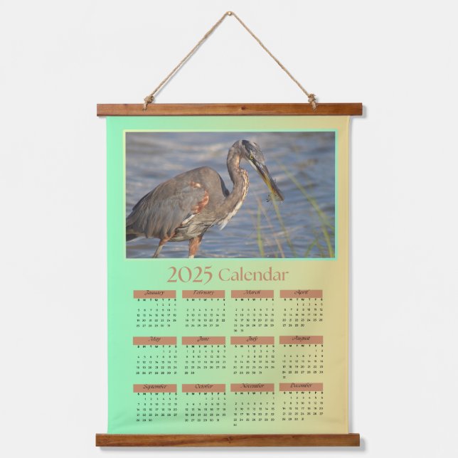 2025 Tapestry Calendar, A Heron Feeding on Shrimp (Front)