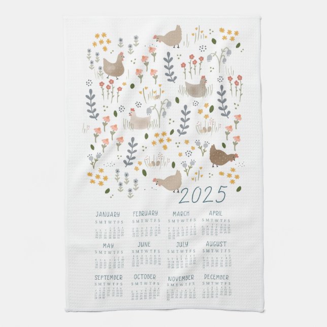 2025 Tea Towel Calendar Chicken Lover Famyard  (Vertical)