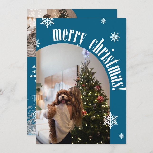 2025 Teal Retro Merry Christmas Glitter Photo Card (Front/Back)