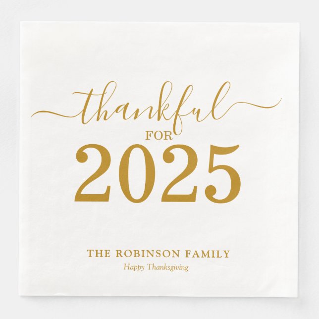 2025 Thanksgiving Gold Script Modern Napkin (Front)