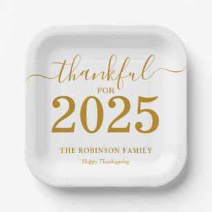 2025 Thanksgiving Gold Script Modern Paper Plate