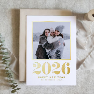 2025 Typography Happy New Year Photo Foil Holiday Card