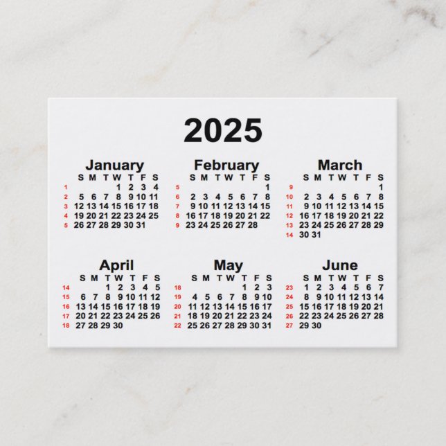 2025 White 52 Week Calendar by Janz Business Cards (Front)