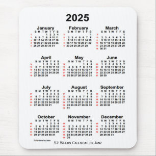 2025 White 52 Week Calendar by Janz Mouse Pad