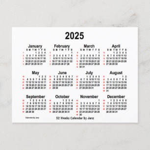 2025 White 52 Weeks Calendar by Janz Postcard