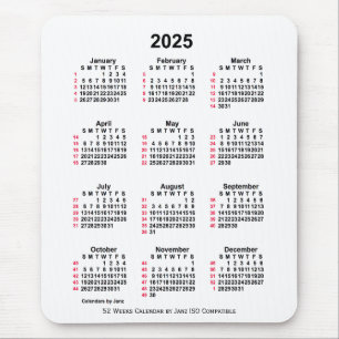 2025 White 52 Weeks ISO Calendar by Janz Mouse Pad