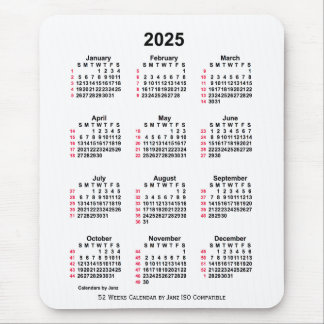 2025 White 52 Weeks ISO Calendar by Janz Mouse Pad