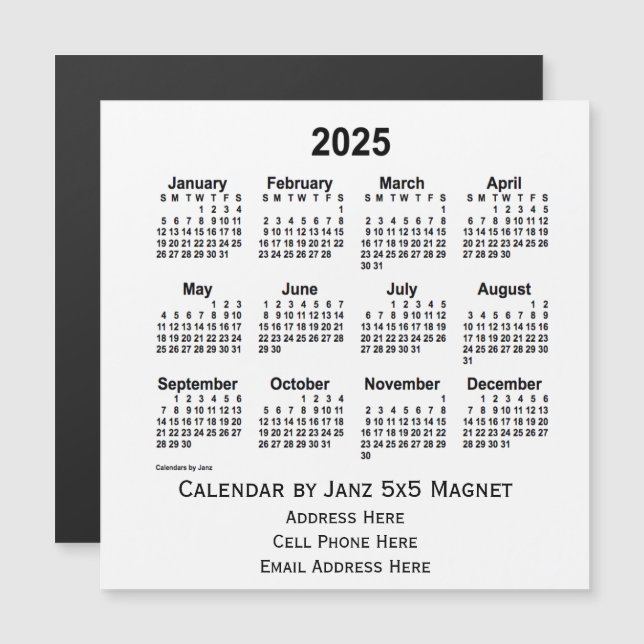 2025 White Business Calendar by Janz 5x5 Magnet (Front/Back)