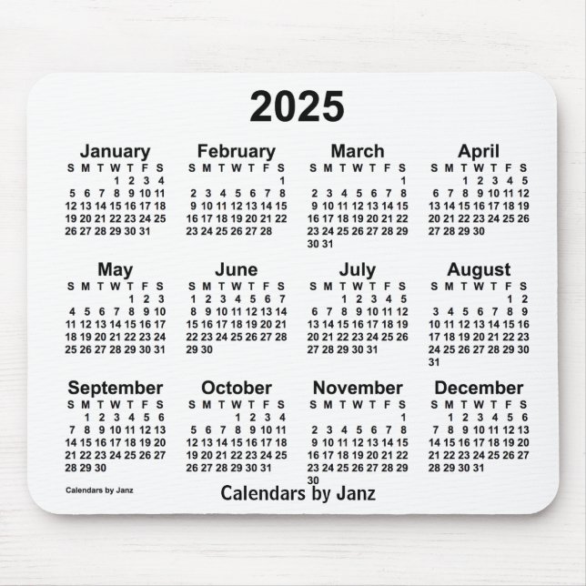 2025 White Calendar by Janz Mouse Pad (Front)