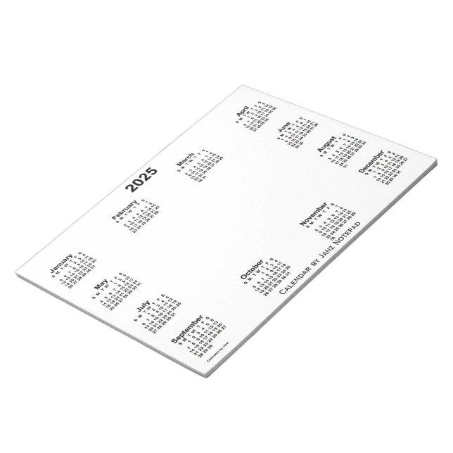 2025 White Calendar by Janz Notepad (Angled)