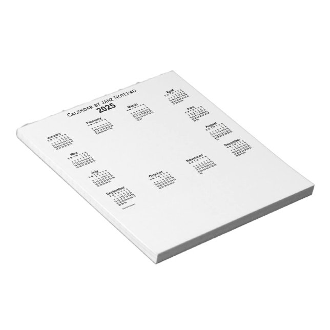 2025 White Calendar by Janz Notepad (Angled)