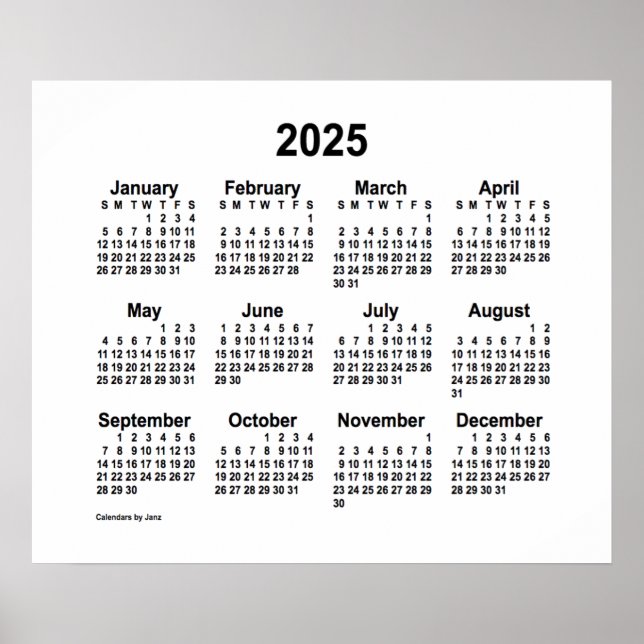 2025 White Calendar by Janz Print (Front)