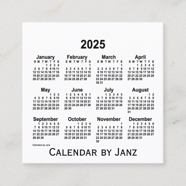 2025 White Calendar by Janz Square Business Card (Front)