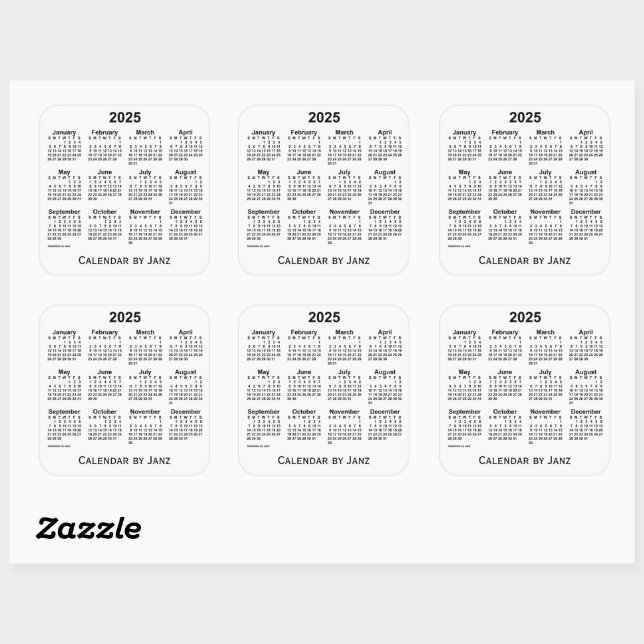 2025 White Calendar by Janz Square Sticker (Sheet)