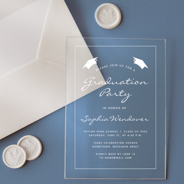 2025 White Caps Border Graduation Party Acrylic Invitations (Creator Uploaded)