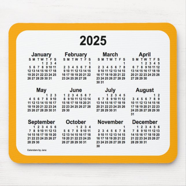2025 White on Orange Calendar by Janz Two Tone Mouse Pad (Front)