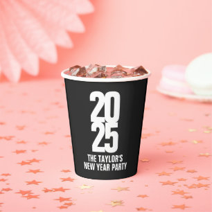 2025 white text new year event custom paper cups