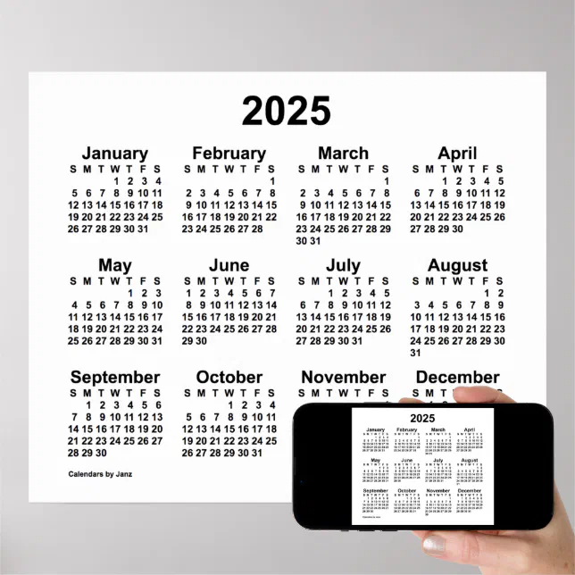 2025 White Wall Calendar by Janz Poster  Zazzle