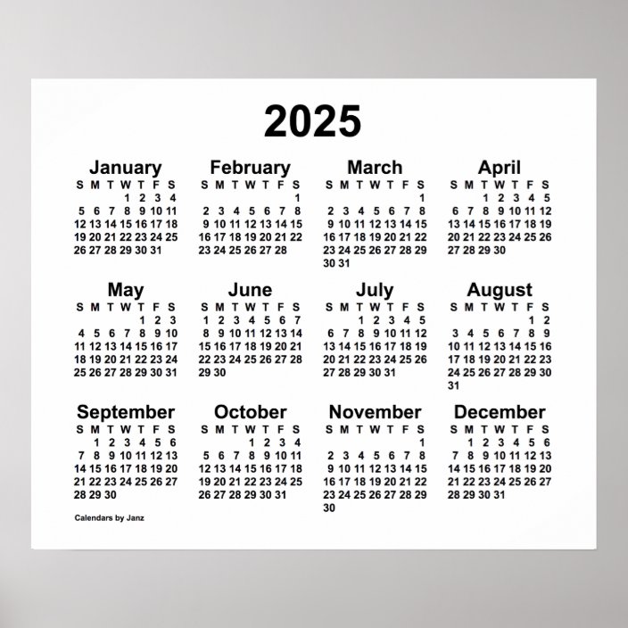 2025 White Wall Calendar by Janz Poster