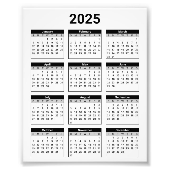 2025 Year At A Glance Calendar Photo Enlargement Print (Front)