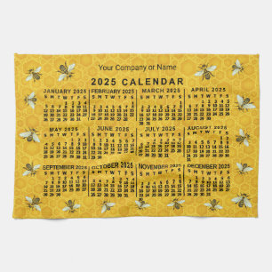 2025 Year Calendar Bee Honeycomb Apiary Custom Tea Towel