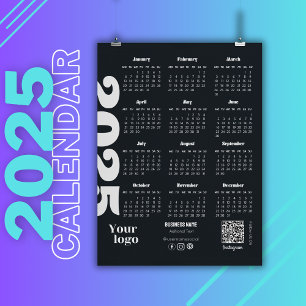 2025 Year Calendar Black And White Corporate