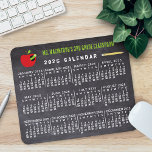 2025 Year Calendar Chalkboard School Teacher Name Mouse Pad<br><div class="desc">This 2025 year monthly calendar mousepad / mousemat shows the days of the week for each month. The design includes a chalkboard look, plus a graphic of a worm in an apple and a pencil. You can also add your custom text in green at the top. Just use the easy...</div>