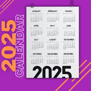 2025 Year Calendar Elegant White Magnetic Invitation