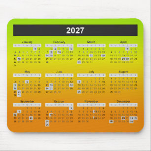 2025 Year Calendar On Neon Lime And Orange Mouse Pad