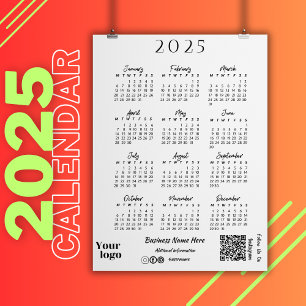 2025 Year Calendar Script Typography White Invitation
