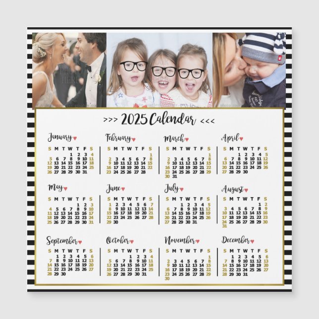 2025 Year Calendar Stripes | Custom Photos Magnet (Front)