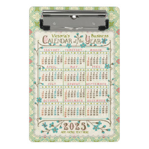 2025 Year Calendar Victorian Art Nouveau   Custom Mini Clipboard