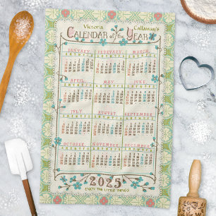 2025 Year Calendar Victorian Art Nouveau   Custom Tea Towel