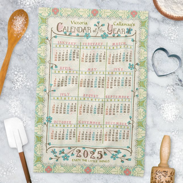 2025 Year Calendar Victorian Art Nouveau | Custom Tea Towel (Creator Uploaded)