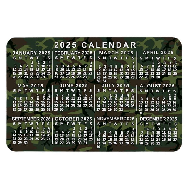 2025 Year Monthly Calendar Camouflage Camo Green Magnet (Horizontal)