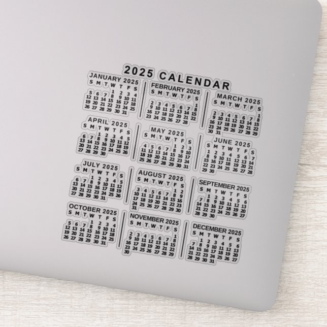 2025 Year Monthly Calendar Classic Black (Detail)