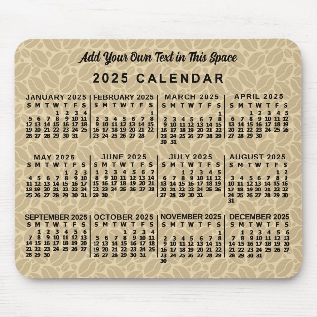 2025 Year Monthly Calendar Coffee Beans Custom Mouse Pad (Front)