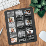 2025 Year Monthly Calendar Mod Black Photo Collage Mouse Pad<br><div class="desc">This personalised 2025 year monthly calendar has a mid-century modern geometric look with asymmetrical colour blocks and cut-out paper style typography. The design is made is various shades of grey, black, and white. Use the easy templates to add six of your favourite photos (horizontal work best, but all shapes will...</div>