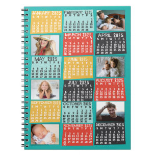 2025 Year Monthly Calendar Modern 6 Photo Collage Notebook