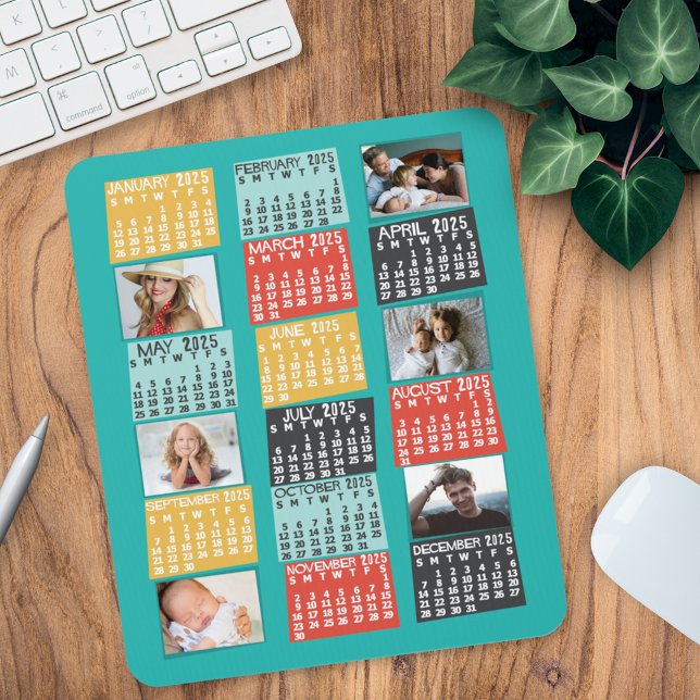2025 Year Monthly Calendar Modern Photo Collage Mouse Pad (Creator Uploaded)