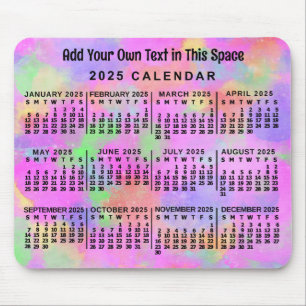 2025 Year Monthly Calendar Rainbow of Paint Custom Mouse Pad