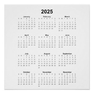 2025 Year Monthly Calendar Square All Purpose  Poster