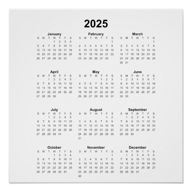 2025 Year Monthly Calendar Square All Purpose  Poster (Front)