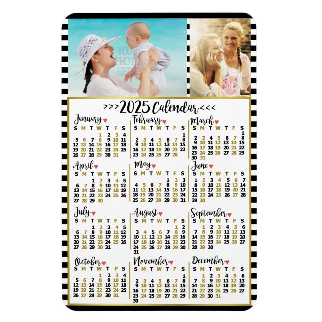 2025 Year Monthly Calendar Stripes | Custom Photos Magnet (Vertical)