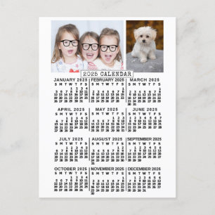2025 Year Monthly Calendar White Photo Template Postcard