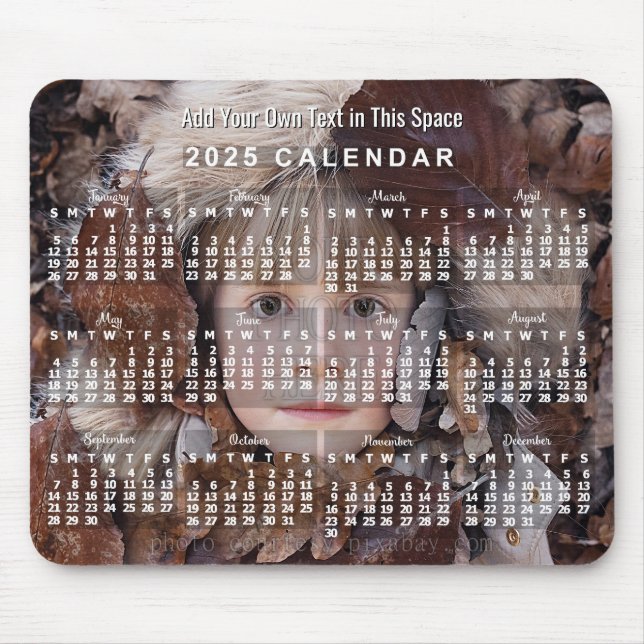 2025 Year Monthly Photo Calendar White | Custom Mouse Pad (Front)