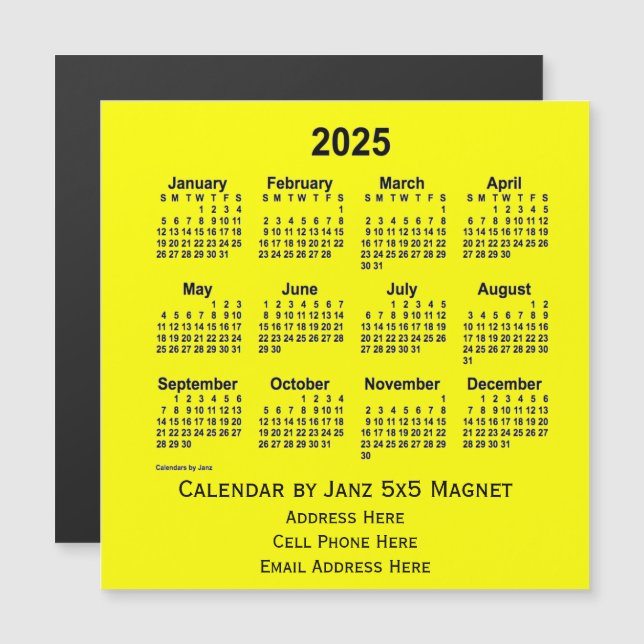 2025 Yellow Business Calendar by Janz (Front/Back)