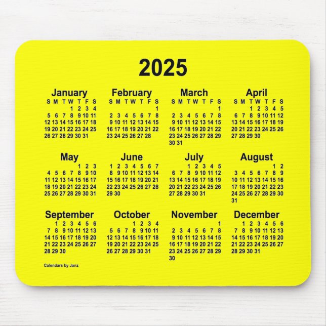 2025 Yellow Calendar by Janz Mouse Pad (Front)