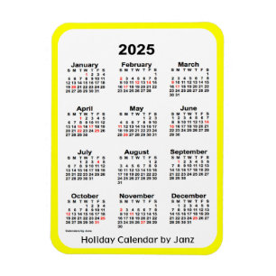 2025 Yellow Holiday Calendar by Janz Magnet